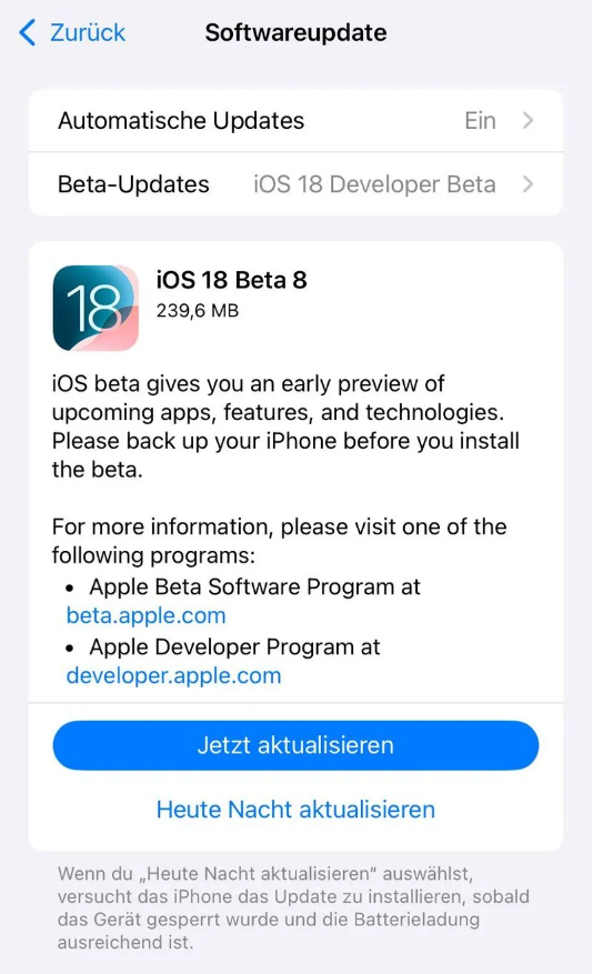 萨尔图苹果手机维修分享苹果 iOS / iPadOS 18 开发者预览版 Beta 8 发布 