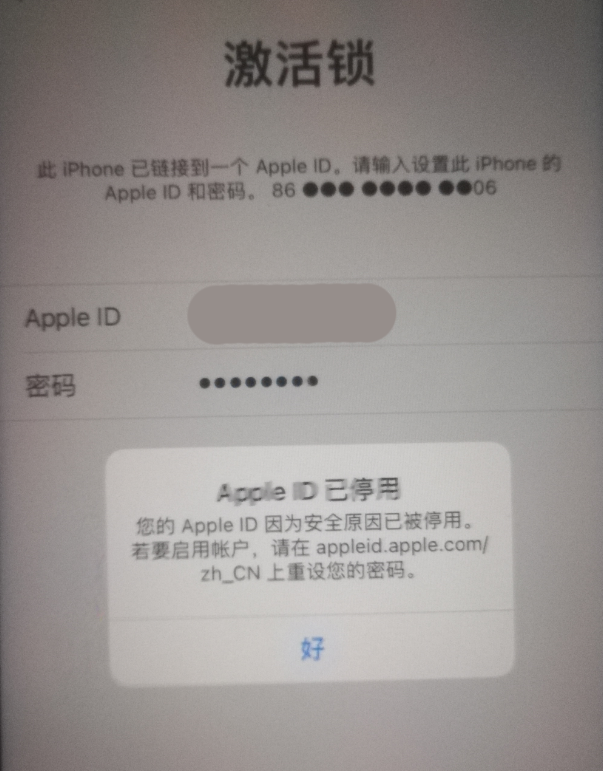 萨尔图苹果手机维修分享iPhone 12 出现提示“Apple ID 已停用”怎么办 